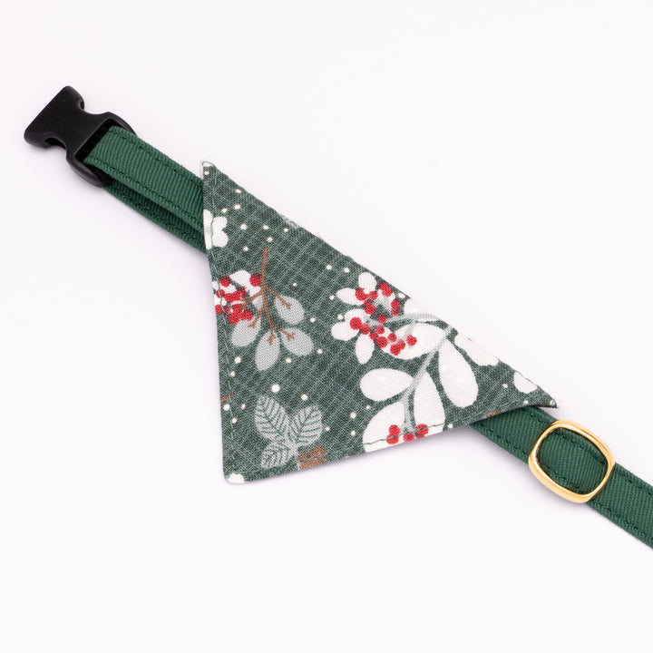 バンダナ付き猫首輪 クリスマス ボタニカル グリーン