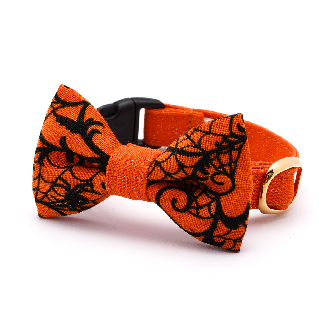リボン付き猫首輪 ハロウィン スパイダー オレンジ
