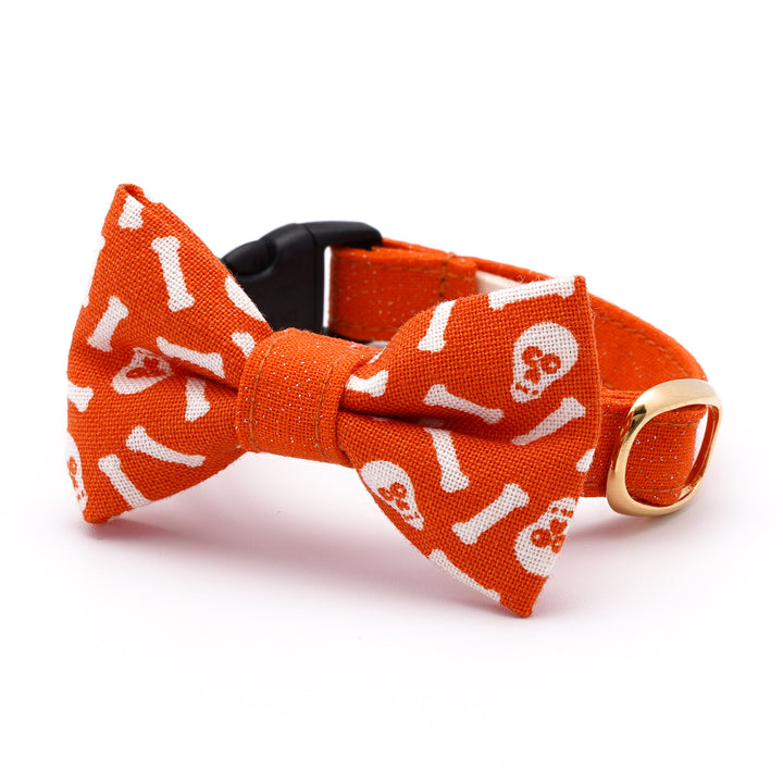 リボン付き猫首輪 ハロウィン スケルトン オレンジ