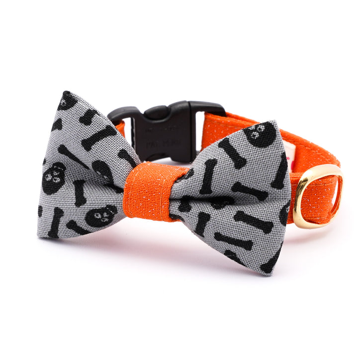 リボン付き猫首輪 ハロウィン スケルトン グレー