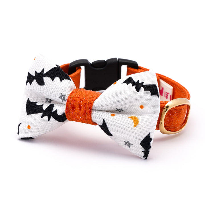 リボン付き猫首輪 ハロウィン コウモリ ホワイト