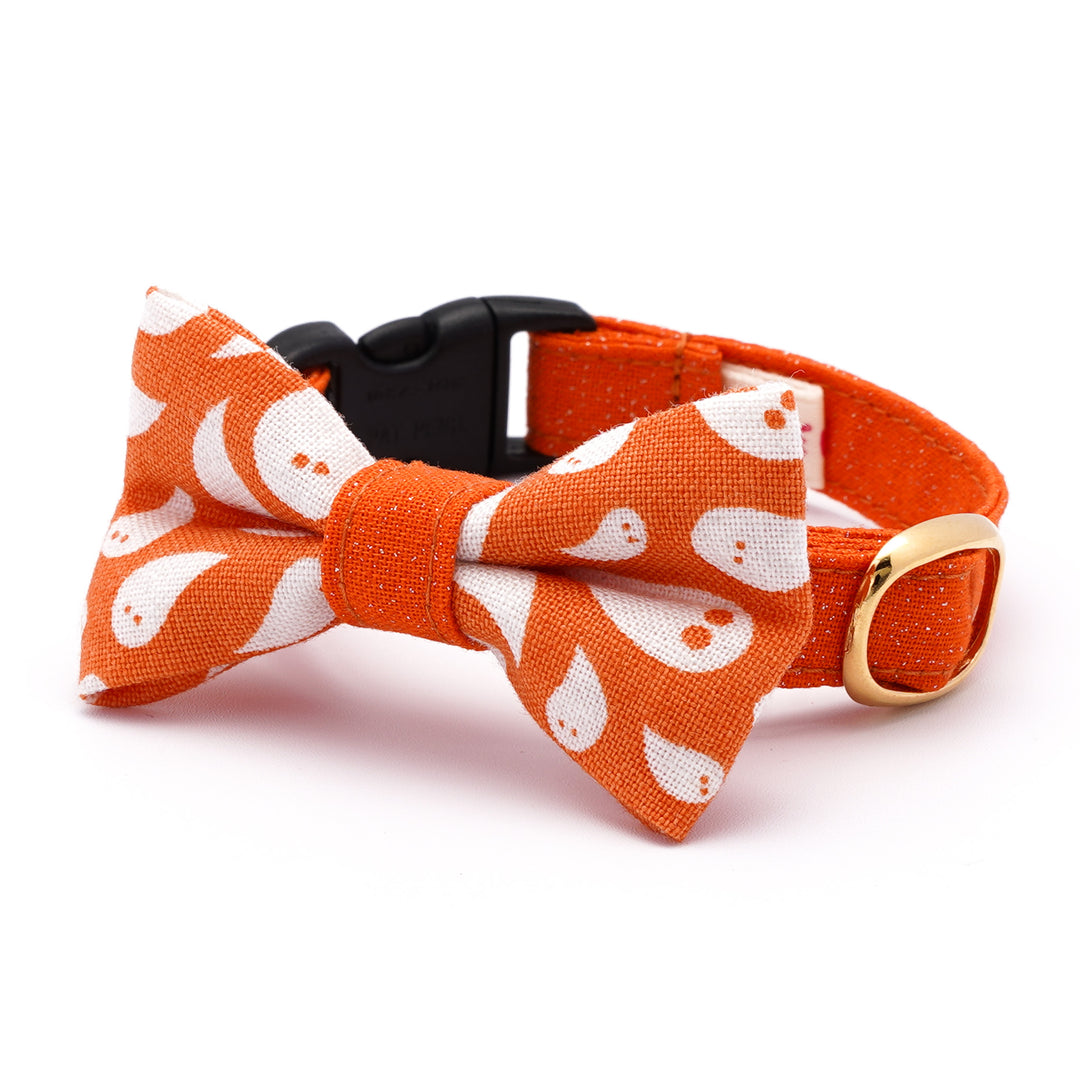 リボン付き猫首輪 ハロウィン ゴースト オレンジ