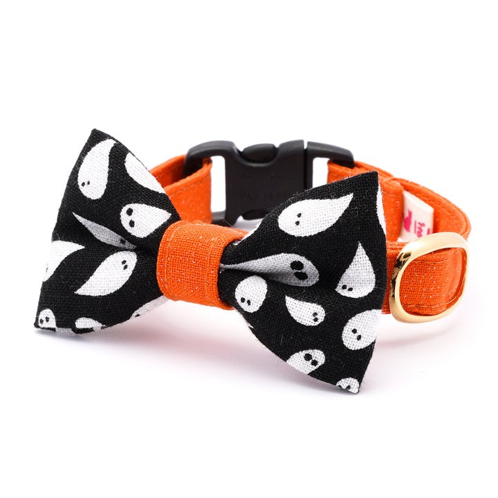 リボン付き猫首輪 ハロウィン ゴースト ブラック