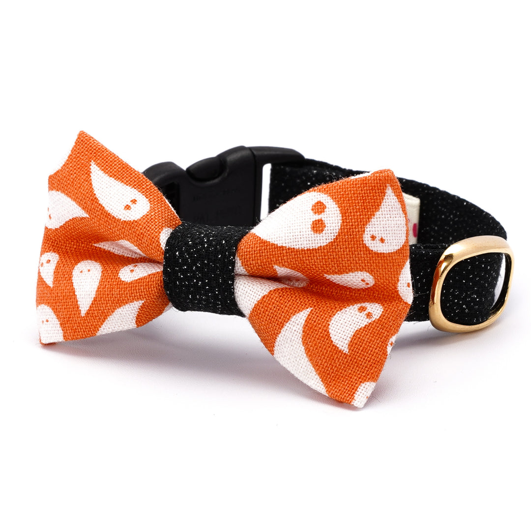 リボン付き猫首輪 ハロウィン ゴースト オレンジ