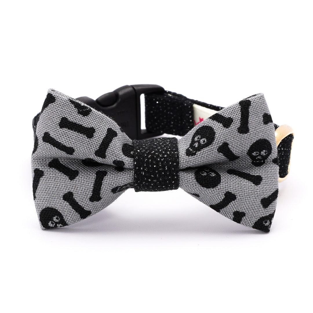 リボン付き猫首輪 ハロウィン スケルトン グレー