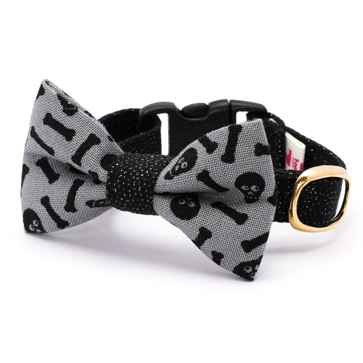 リボン付き猫首輪 ハロウィン スケルトン グレー