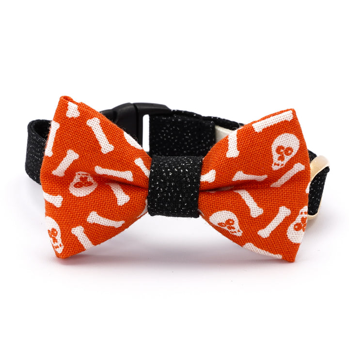 リボン付き猫首輪 ハロウィン スケルトン オレンジ