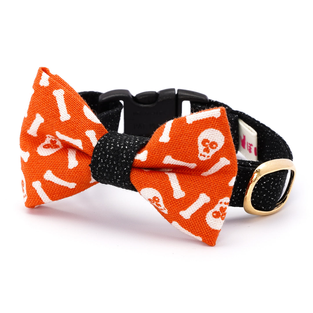 リボン付き猫首輪 ハロウィン スケルトン オレンジ