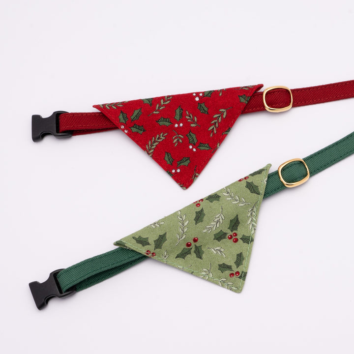 バンダナ付き猫首輪 クリスマス ホーリー レッド
