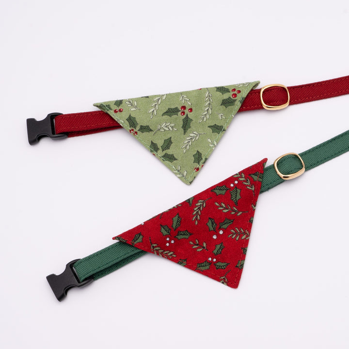 バンダナ付き猫首輪 クリスマス ホーリー レッド