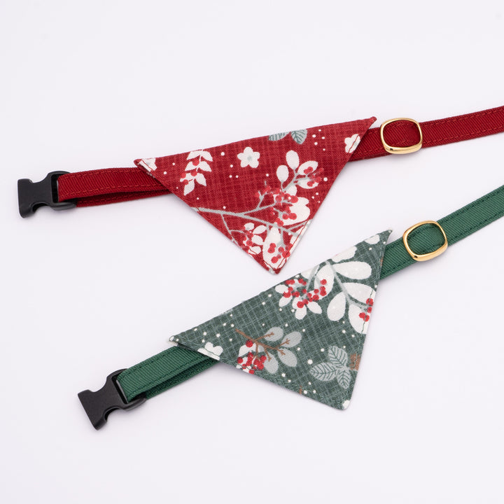 バンダナ付き猫首輪 クリスマス ボタニカル レッド