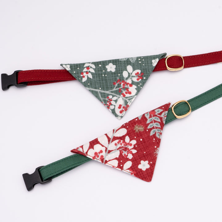 バンダナ付き猫首輪 クリスマス ボタニカル レッド