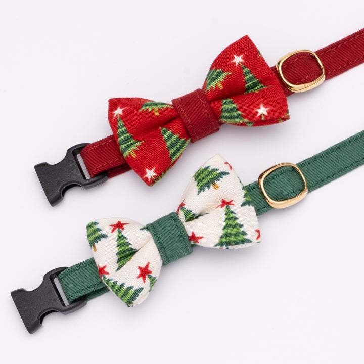 リボン付き猫首輪 クリスマス もみの木 レッド