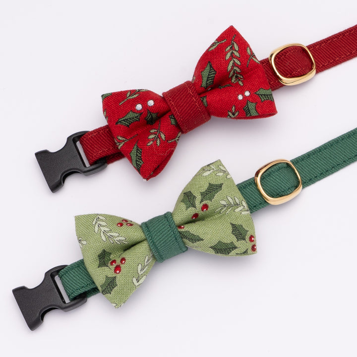 リボン付き猫首輪 クリスマス ホーリー レッド
