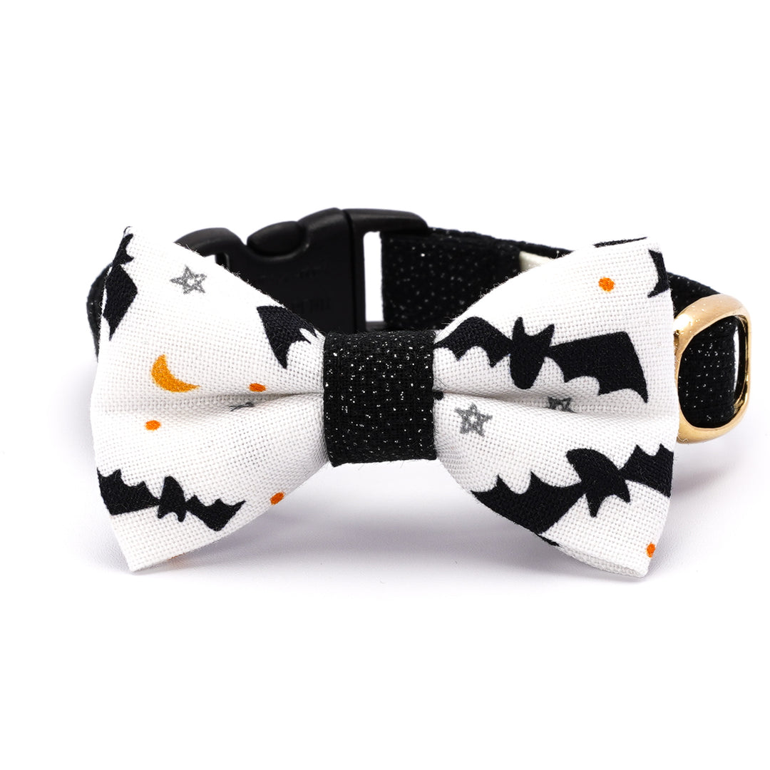 リボン付き猫首輪 ハロウィン コウモリ ホワイト