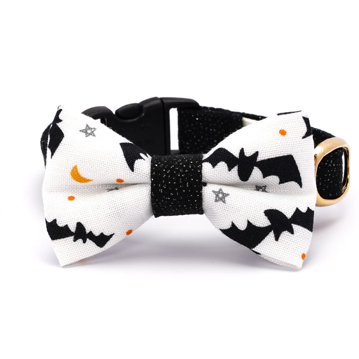 リボン付き猫首輪 ハロウィン コウモリ ホワイト