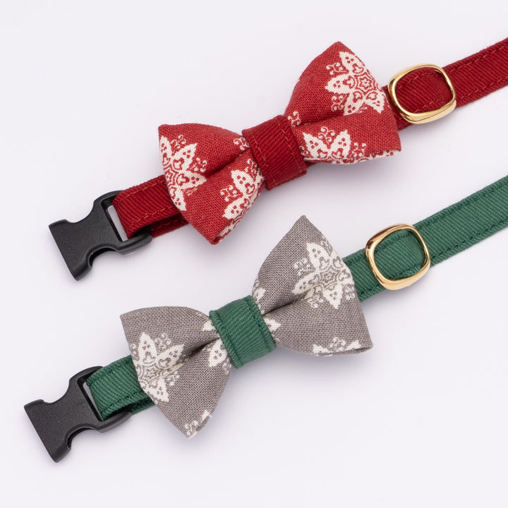 リボン付き猫首輪 クリスマス ヘキサゴン グレー