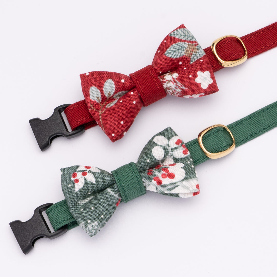 リボン付き猫首輪 クリスマス ボタニカル グリーン