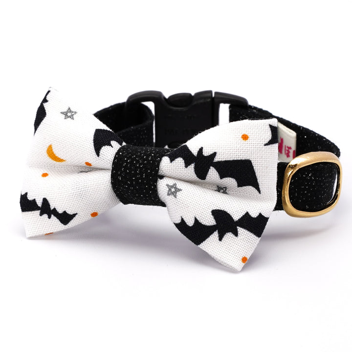 リボン付き猫首輪 ハロウィン コウモリ ホワイト