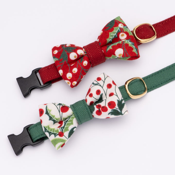 リボン付き猫首輪 クリスマス ベリー レッド