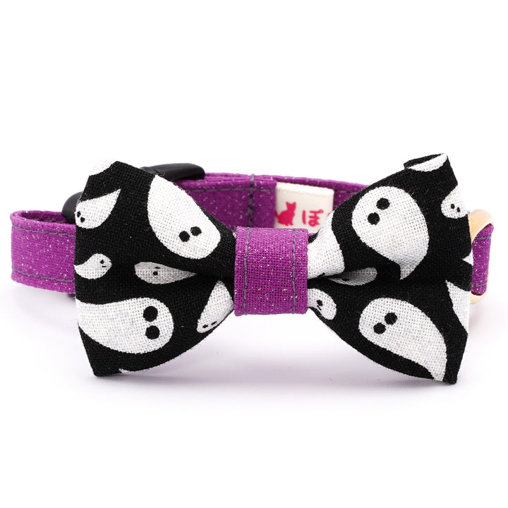 リボン付き猫首輪 ハロウィン ゴースト ブラック