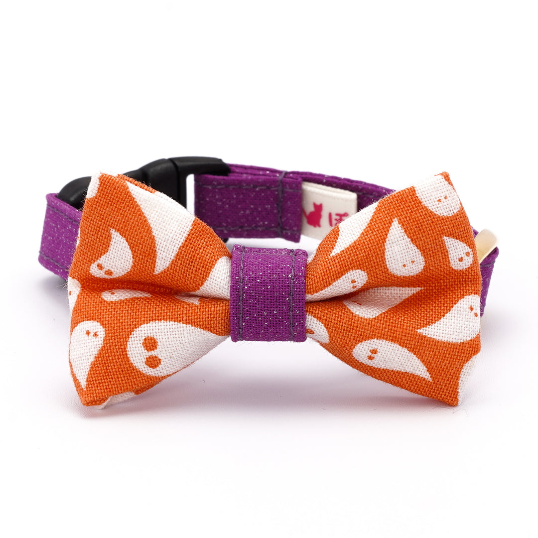 リボン付き猫首輪 ハロウィン ゴースト オレンジ