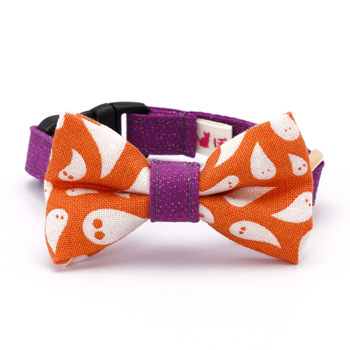 リボン付き猫首輪 ハロウィン ゴースト オレンジ