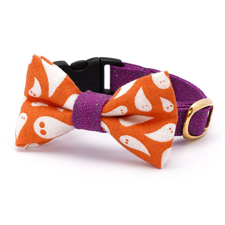リボン付き猫首輪 ハロウィン ゴースト オレンジ