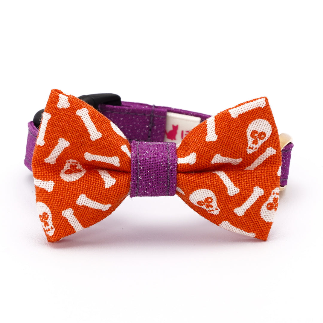 リボン付き猫首輪 ハロウィン スケルトン オレンジ