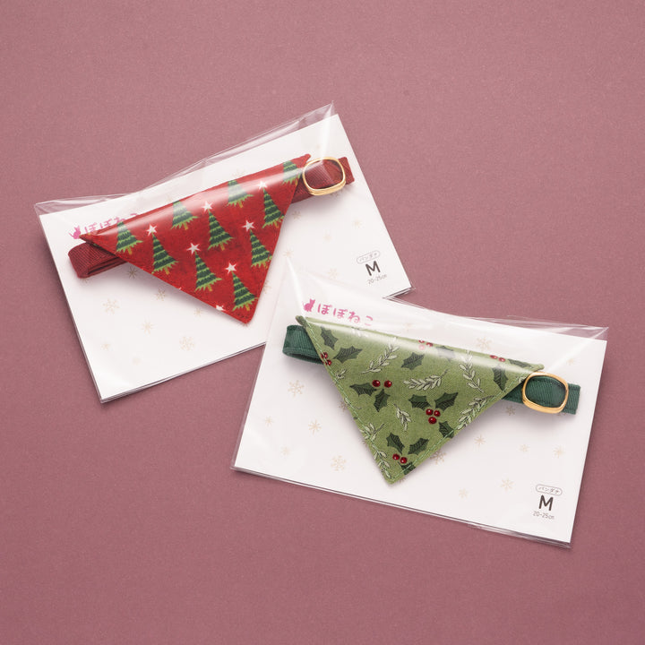 バンダナ付き猫首輪 クリスマス もみの木 オフホワイト