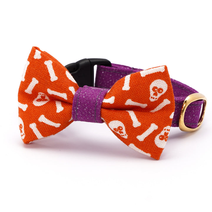 リボン付き猫首輪 ハロウィン スケルトン オレンジ