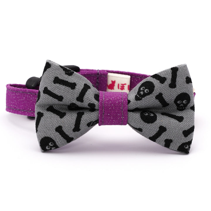 リボン付き猫首輪 ハロウィン スケルトン グレー