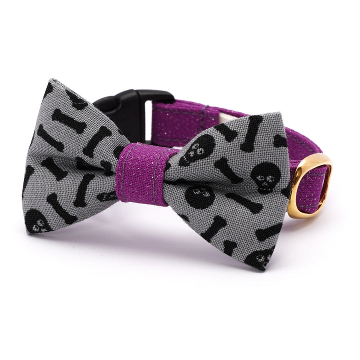 リボン付き猫首輪 ハロウィン スケルトン グレー