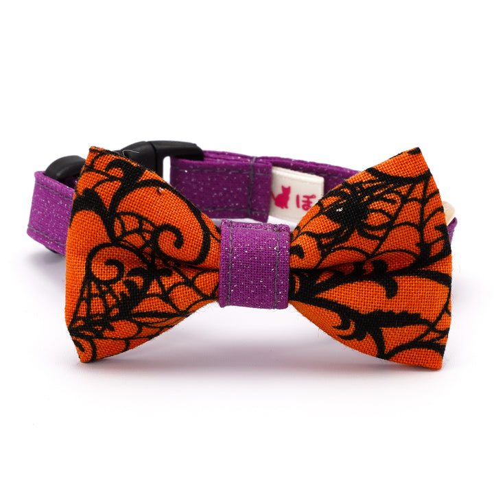 リボン付き猫首輪 ハロウィン スパイダー オレンジ
