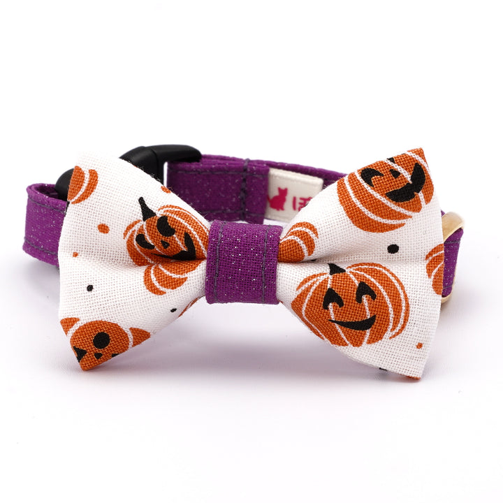 リボン付き猫首輪 ハロウィン ジャック・オー・ランタン ホワイト