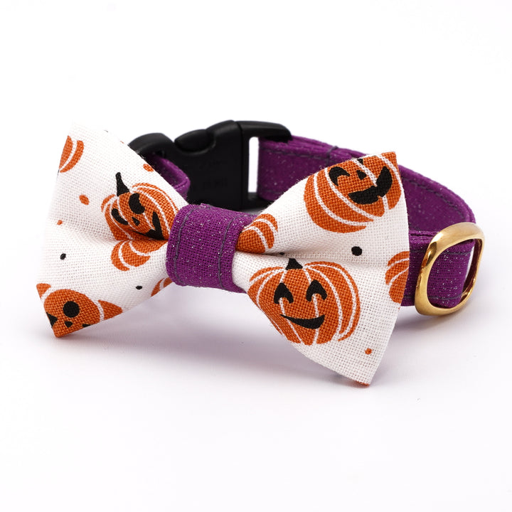 リボン付き猫首輪 ハロウィン ジャック・オー・ランタン ホワイト