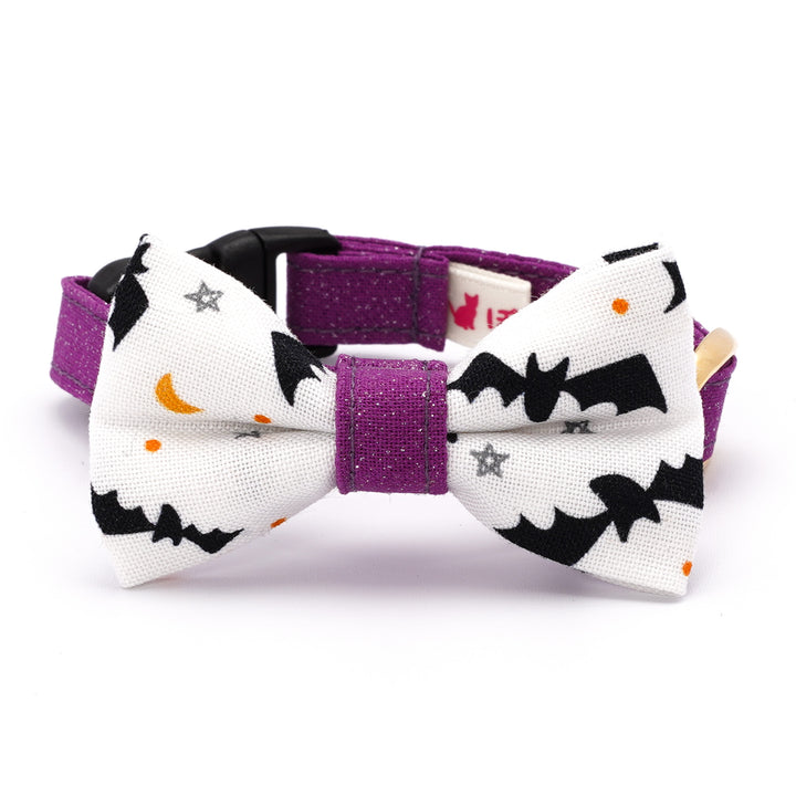 リボン付き猫首輪 ハロウィン コウモリ ホワイト