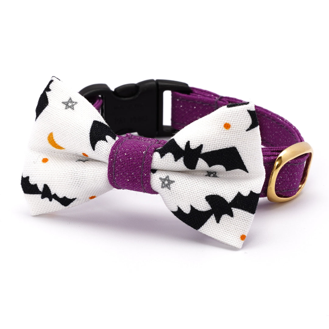 リボン付き猫首輪 ハロウィン コウモリ ホワイト