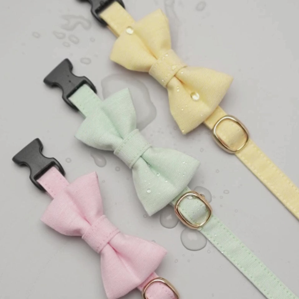 リボン付き猫首輪 汚れに強い撥水撥油 イエロー