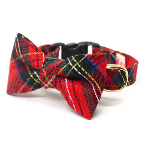 リボン付き猫首輪 タータンチェック レッド - ぽぽねこ公式オンラインショップ