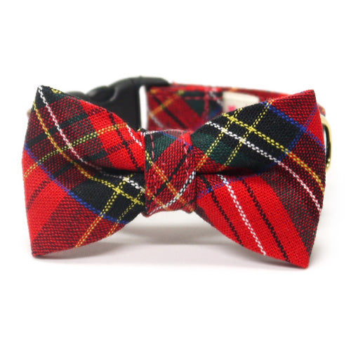 リボン付き猫首輪 タータンチェック レッド - ぽぽねこ公式オンラインショップ