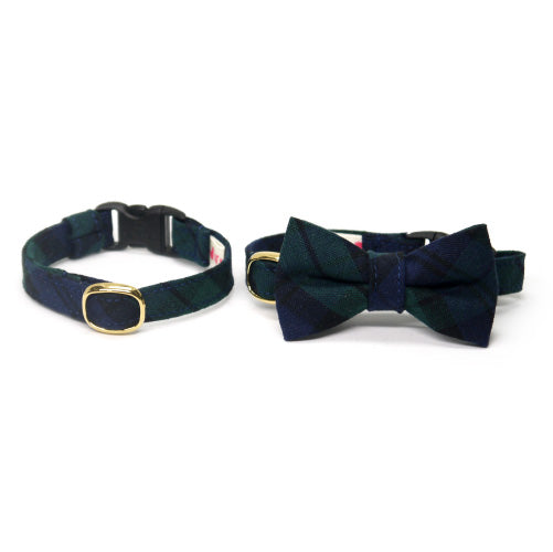 リボン付き猫首輪 タータンチェック グリーン - ぽぽねこ公式オンラインショップ