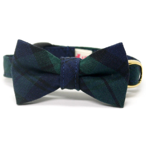 リボン付き猫首輪 タータンチェック グリーン - ぽぽねこ公式オンラインショップ