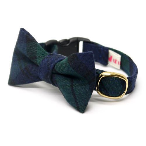 リボン付き猫首輪 タータンチェック グリーン - ぽぽねこ公式オンラインショップ