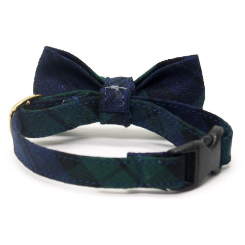 リボン付き猫首輪 タータンチェック グリーン - ぽぽねこ公式オンラインショップ