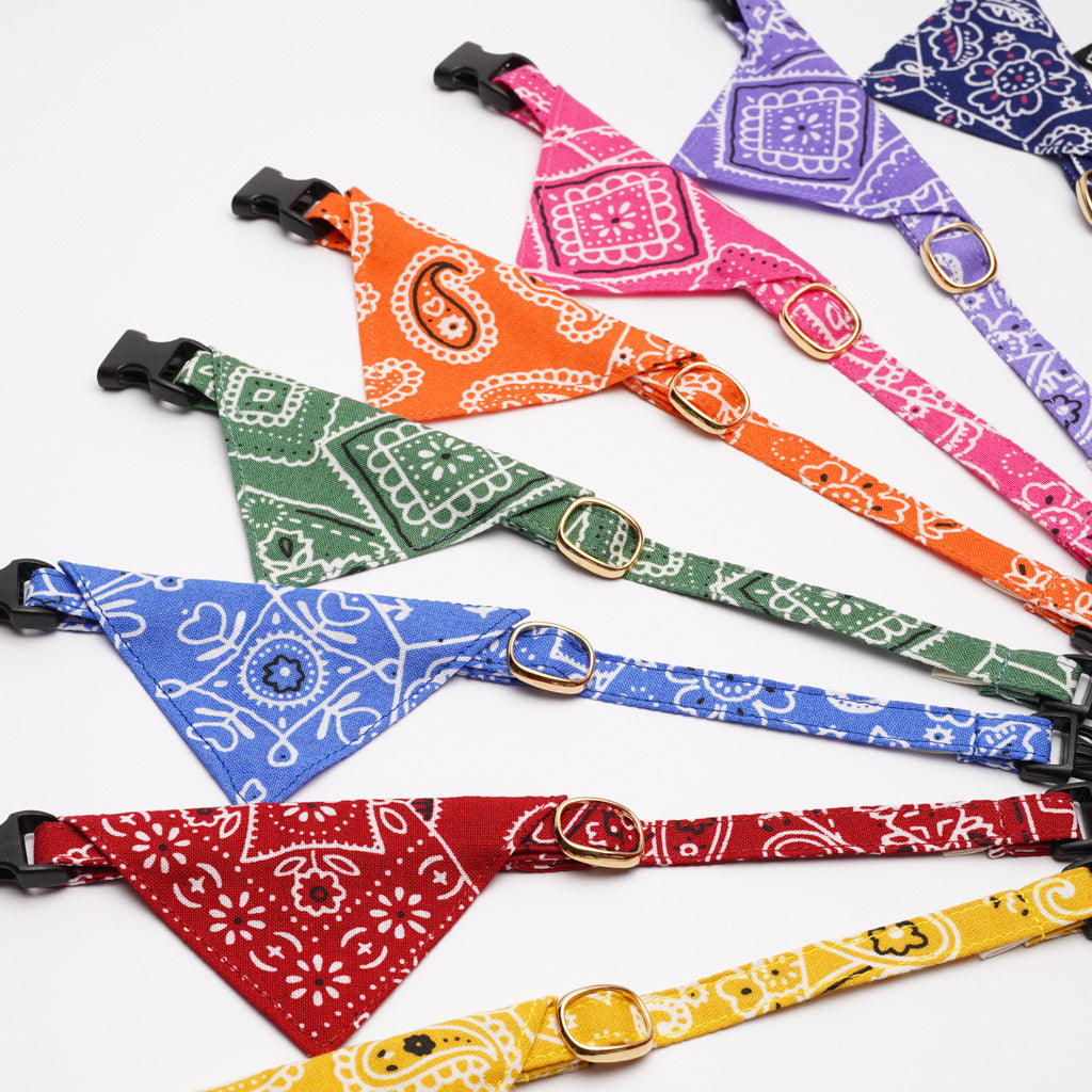 バンダナ付き猫首輪 ペイズリー グリーン