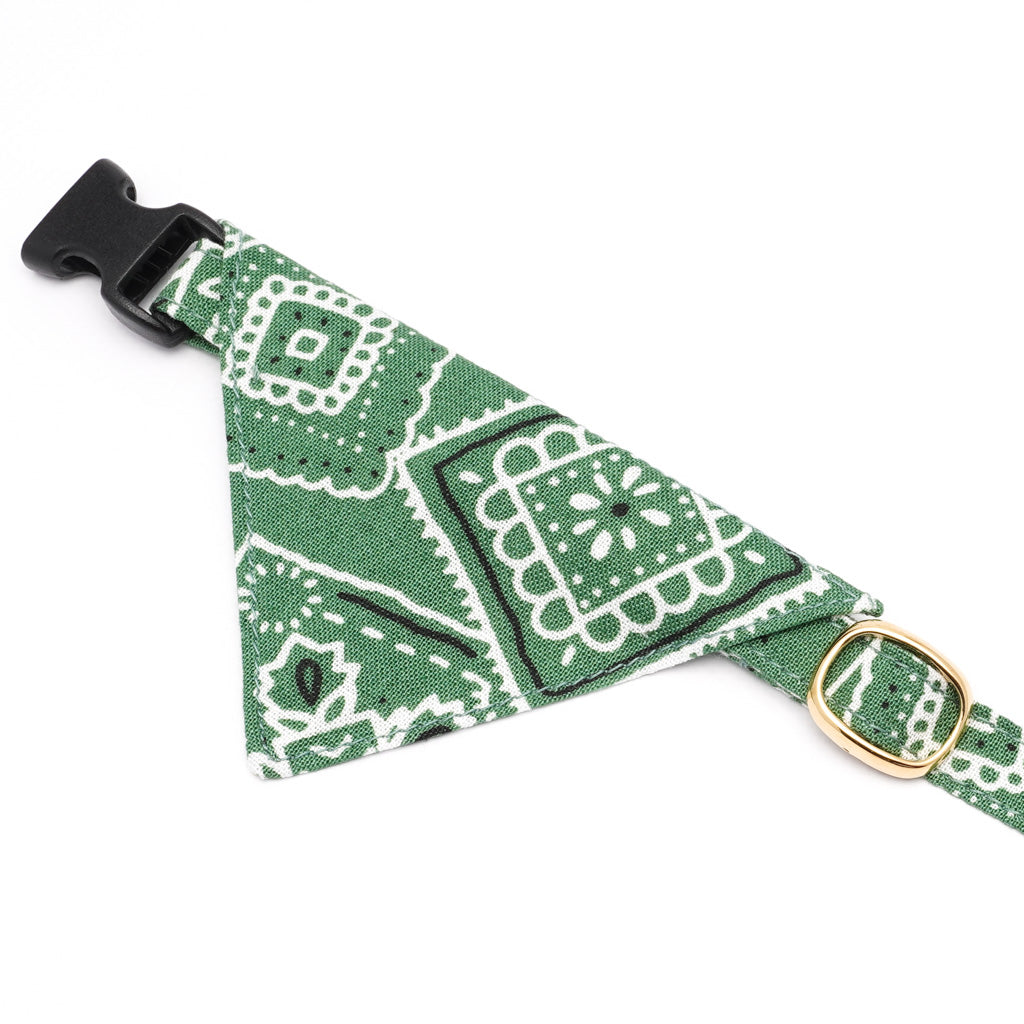 バンダナ付き猫首輪 ペイズリー グリーン