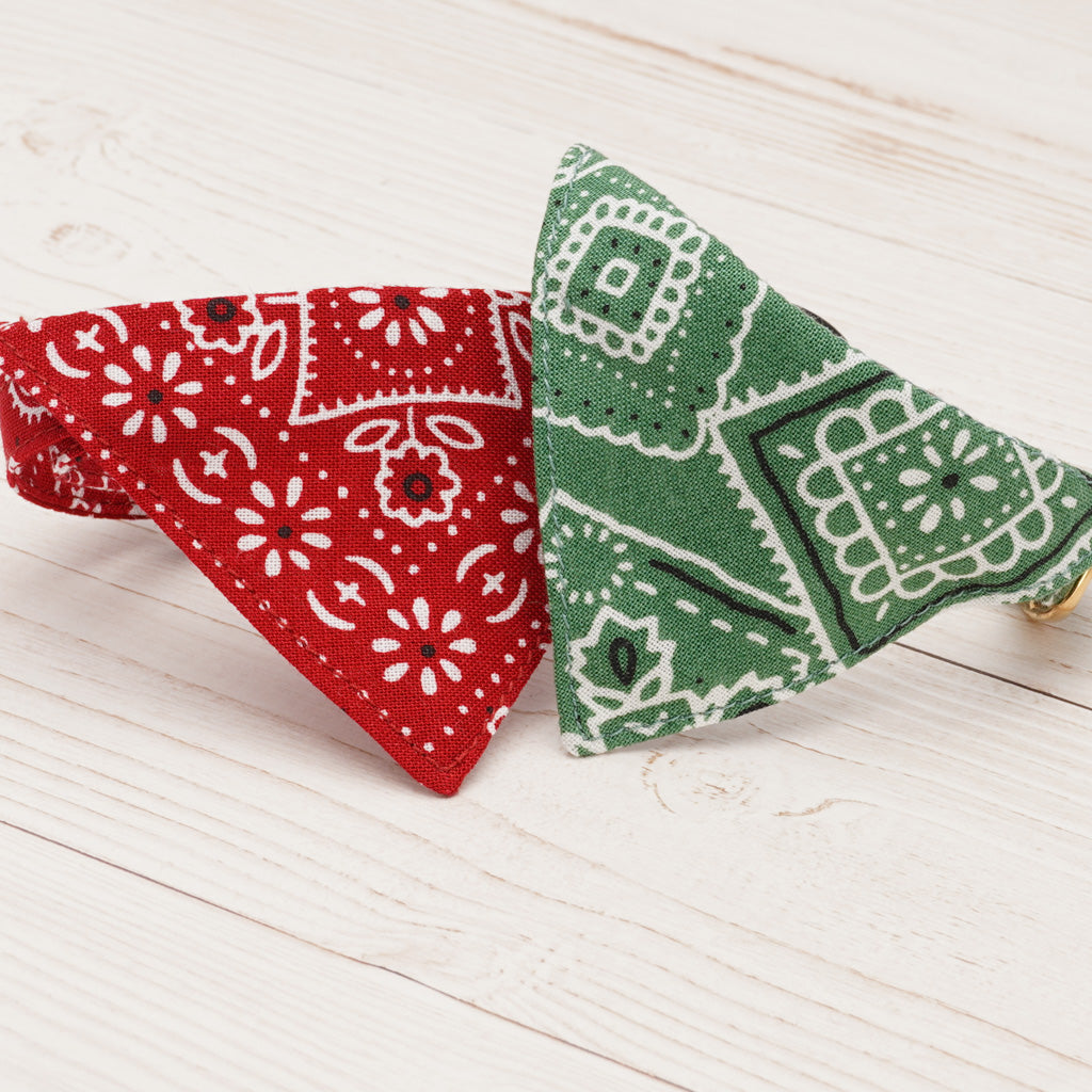 バンダナ付き猫首輪 ペイズリー グリーン