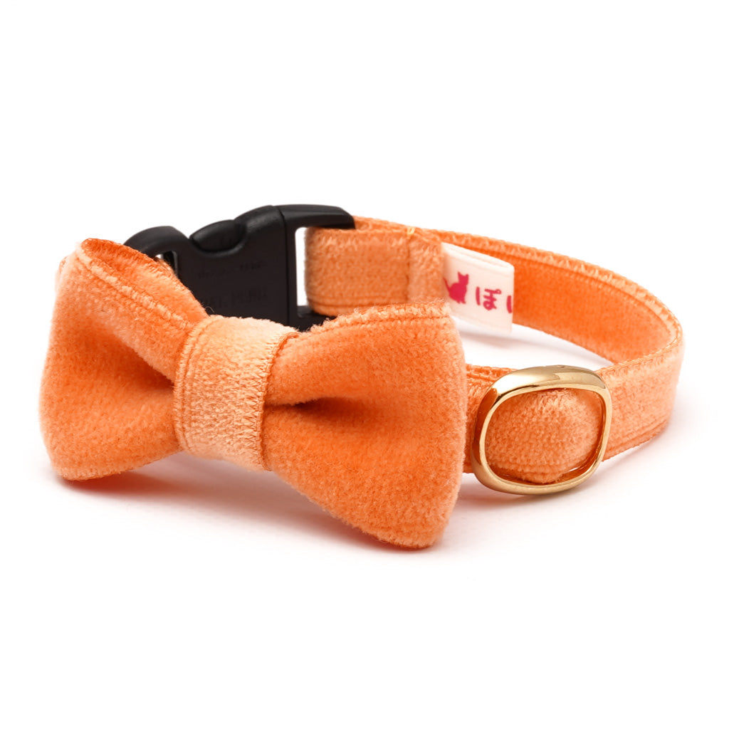 リボン付き猫首輪 ベルベット オレンジ