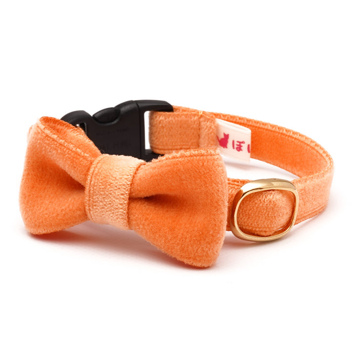 リボン付き猫首輪 ベルベット オレンジ